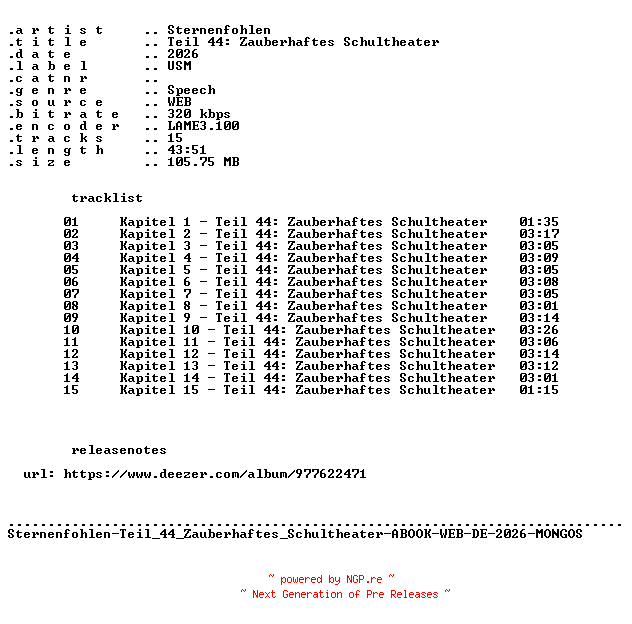 NFO for the release Sternenfohlen-Teil_44_Zauberhaftes_Schultheater-ABOOK-WEB-DE-2026-MONGOS by MONGOS