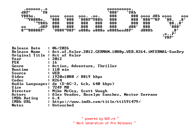 NFO for the release Act.of.Valor.2012.GERMAN.1080p.WEB.H264.iNTERNAL-SunDry by SunDry