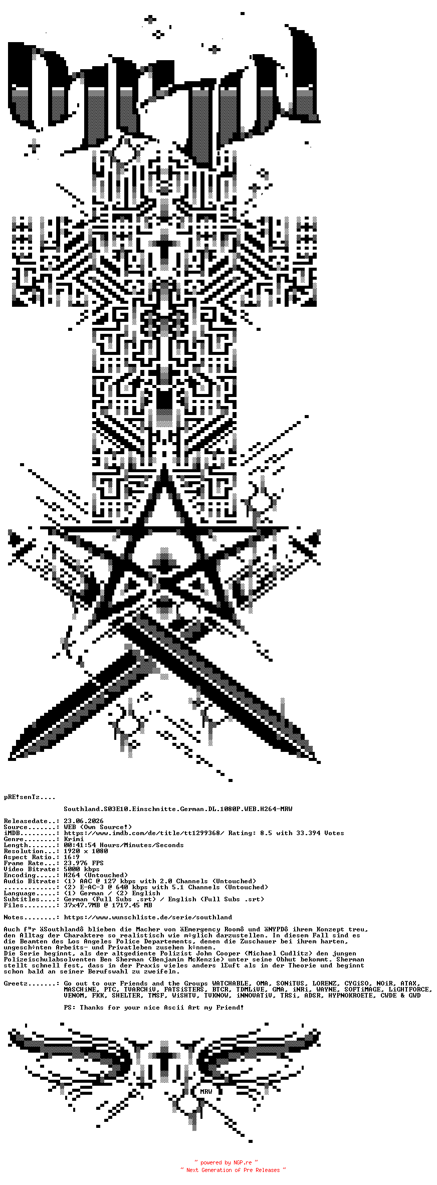 NFO for the release Southland.S03E10.Einschnitte.German.DL.1080P.WEB.H264-MRW by MRW