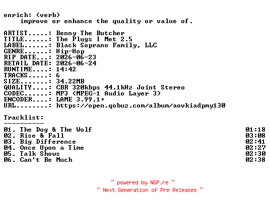 NFO for the release Benny_The_Butcher-The_Plugs_I_Met_2.5-EP-WEB-2026-ENRiCH by ENRiCH