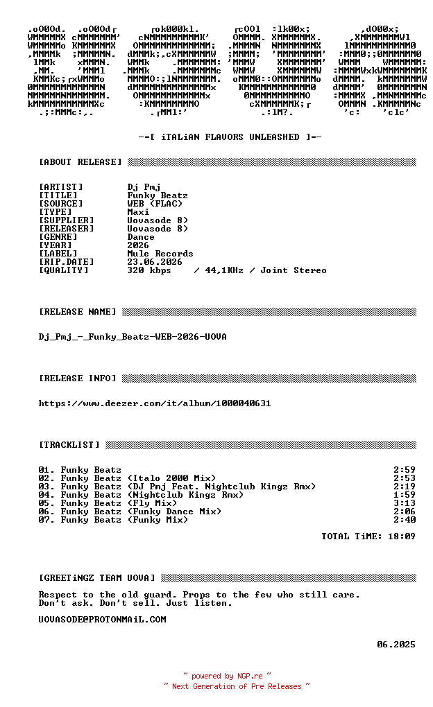 NFO for the release Dj_Pmj_-_Funky_Beatz-WEB-2026-UOVA by UOVA