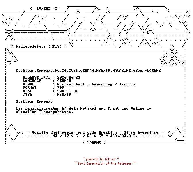 NFO for the release Spektrum.Kompakt.No.24.2026.GERMAN.HYBRID.MAGAZINE.eBook-LORENZ by LORENZ
