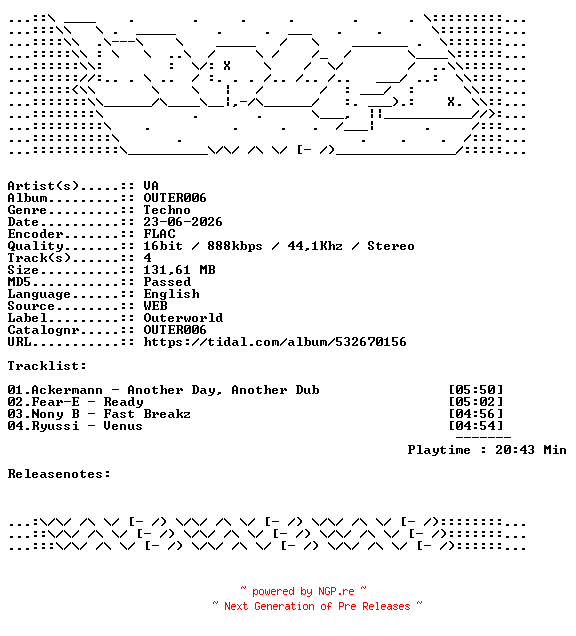 NFO for the release VA-OUTER006-16BIT-WEB-FLAC-2026-WAVED by WAVED
