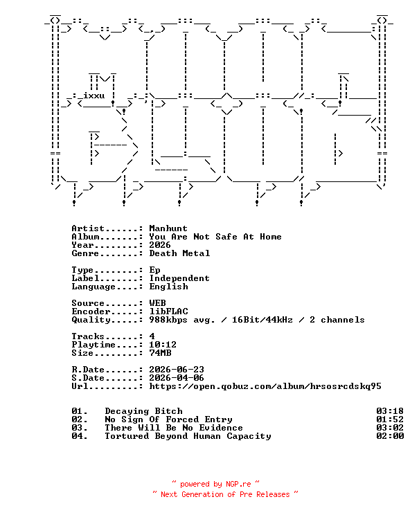 NFO for the release Manhunt-You_Are_Not_Safe_At_Home-EP-16BIT-WEB-FLAC-2026-MOONBLOOD by MOONBLOOD