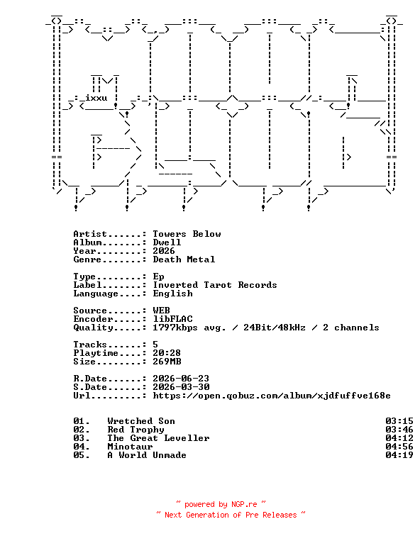 NFO for the release Towers_Below-Dwell-EP-24BIT-WEB-FLAC-2026-MOONBLOOD by MOONBLOOD