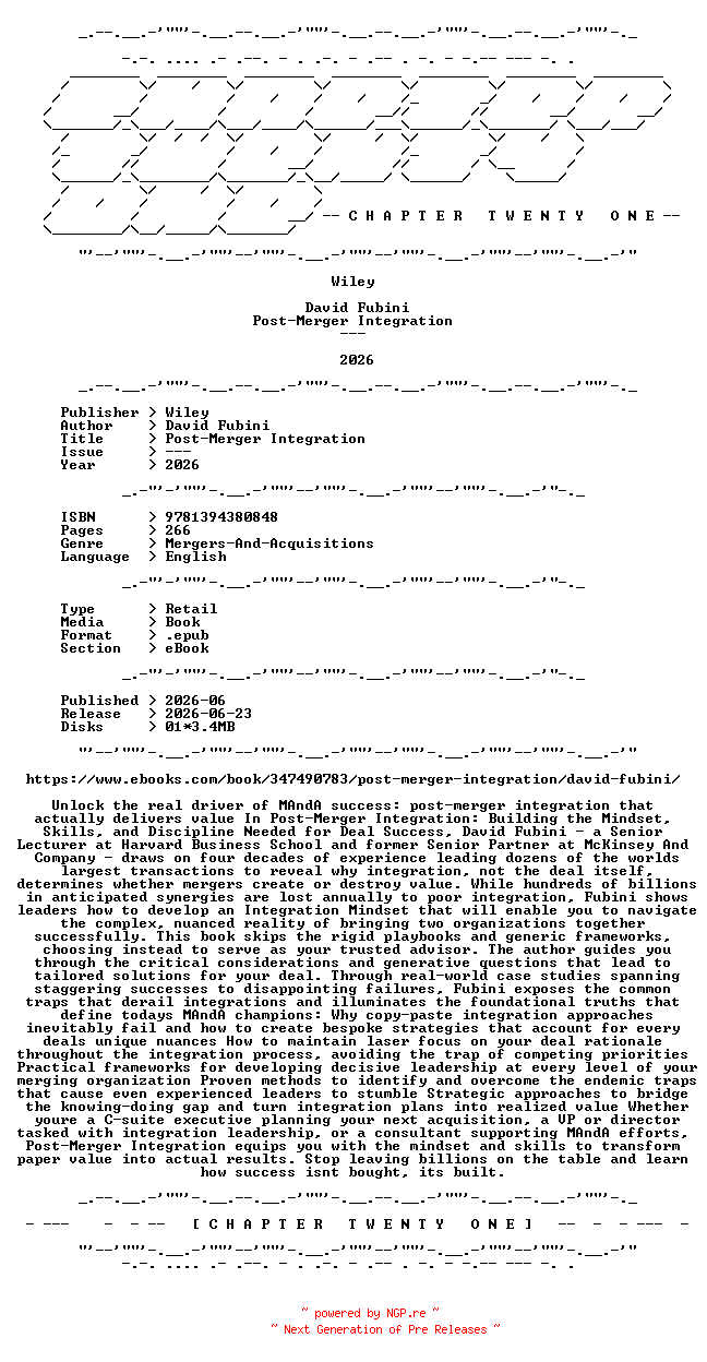NFO for the release Wiley.-.Post-Merger.Integration.2026.RETAIL.EPUB.eBook-CTO by CTO