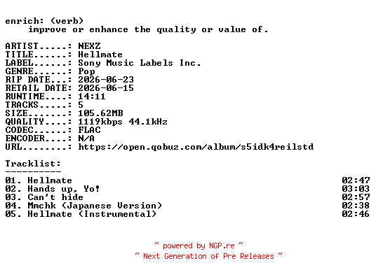 NFO for the release NEXZ-Hellmate-JP-EP-16BIT-WEB-FLAC-2026-ENRiCH by ENRiCH