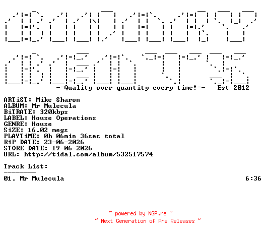 NFO for the release Mike_Sharon-Mr_Mulecula-(HOPS063)-SINGLE-WEB-2026-BB by BB