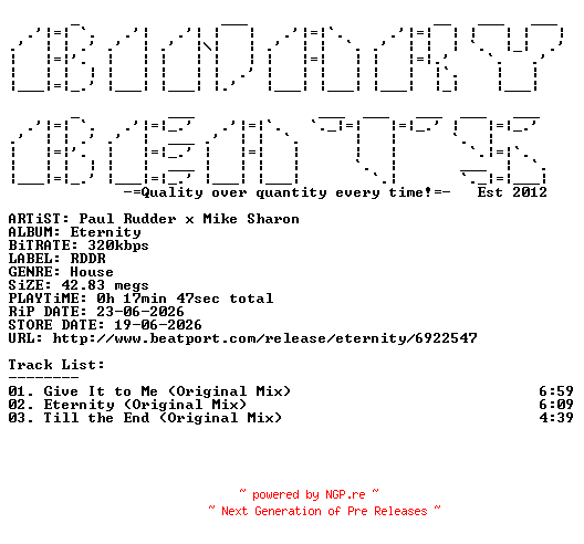 NFO for the release Paul_Rudder_x_Mike_Sharon-Eternity-(RDDR010)-WEB-2026-BB by BB