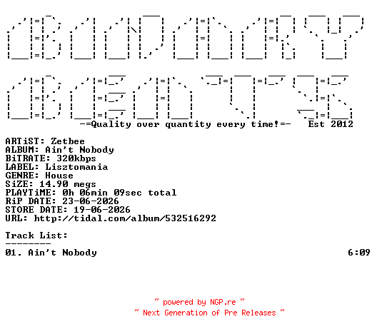 NFO for the release Zetbee-Aint_Nobody-(LSZTMN055)-SINGLE-WEB-2026-BB by BB