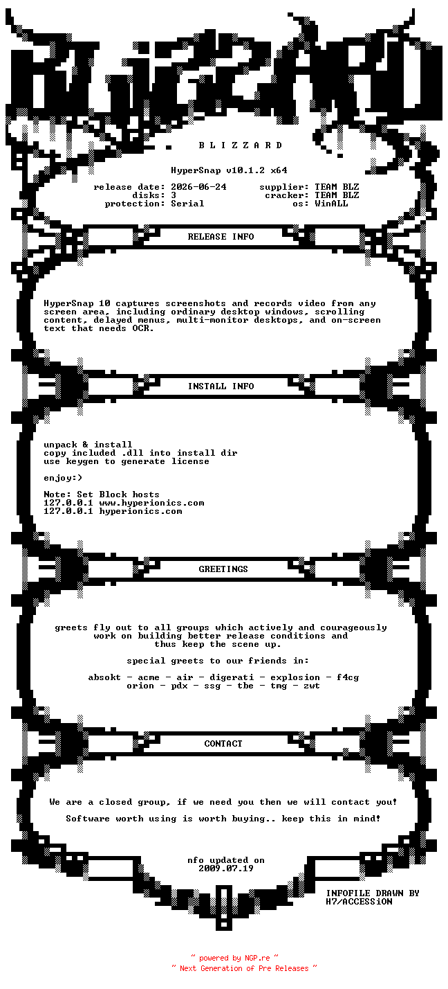 NFO for the release HyperSnap.v10.1.2.x64.WinALL.Incl.Keygen-BLiZZARD by BLiZZARD