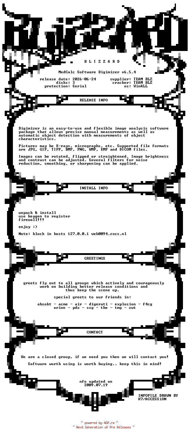 NFO for the release MedCalc.Software.Digimizer.v6.5.4.WinALL.Incl.Keygen-BLiZZARD by BLiZZARD