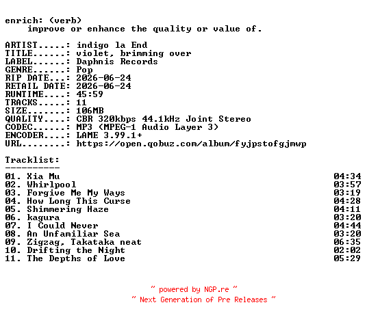NFO for the release indigo_la_End-violet_brimming_over-WEB-JP-2026-ENRiCH by ENRiCH
