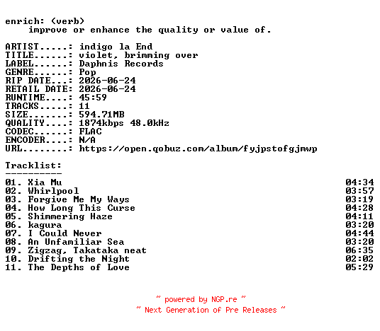 NFO for the release indigo_la_End-violet_brimming_over-JP-24BIT-WEB-FLAC-2026-ENRiCH by ENRiCH