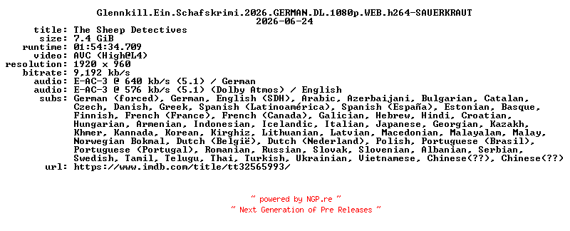 NFO for the release Glennkill.Ein.Schafskrimi.2026.GERMAN.DL.1080p.WEB.h264-SAUERKRAUT by SAUERKRAUT