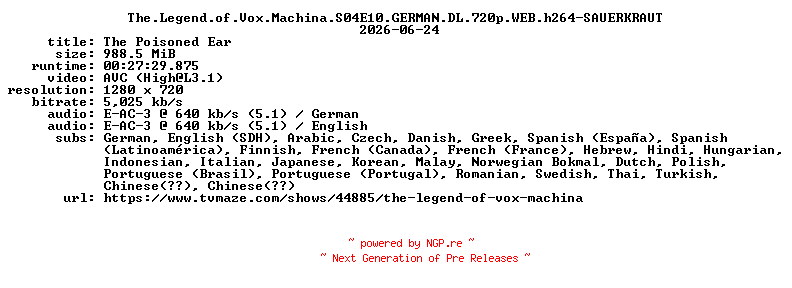 NFO for the release The.Legend.of.Vox.Machina.S04E10.GERMAN.DL.720p.WEB.h264-SAUERKRAUT by SAUERKRAUT