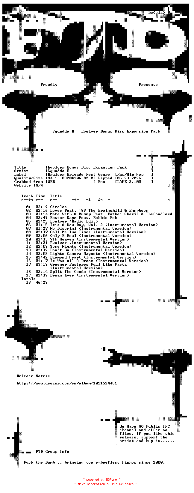 NFO for the release Squadda_B-Evolver_Bonus_Disc_Expansion_Pack-WEB-2026-FTD by FTD