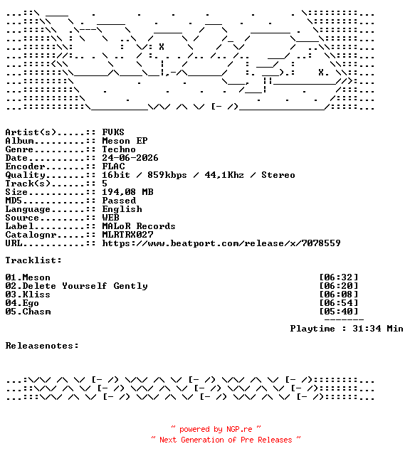 NFO for the release FVKS-Meson_EP-MLRTRX027-16BIT-WEB-FLAC-2026-WAVED by WAVED