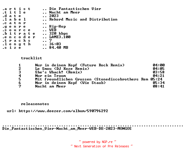 NFO for the release Die_Fantastischen_Vier-Nacht_am_Meer-WEB-DE-2023-MONGOS by MONGOS