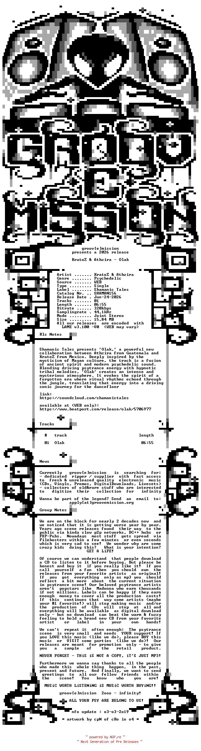 NFO for the release KratoZ_and_Athzira_-_Olak-(SHAMAN156)-SINGLE-WEB-2026-gEm by gEm
