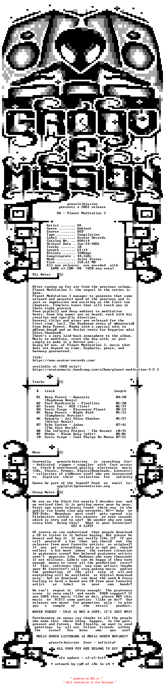 NFO for the release VA_-_Planet_Meditation_3-(AVA114)-WEB-2022-gEm by gEm