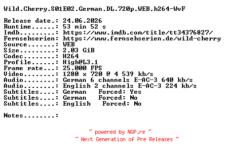 NFO for the release Wild.Cherry.S01E02.German.DL.720p.WEB.h264-WvF by WvF