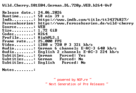 NFO for the release Wild.Cherry.S01E04.German.DL.720p.WEB.h264-WvF by WvF