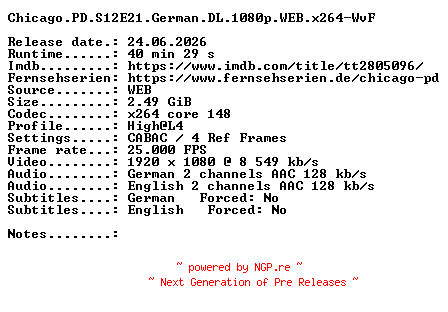 NFO for the release Chicago.PD.S12E21.German.DL.1080p.WEB.x264-WvF by WvF