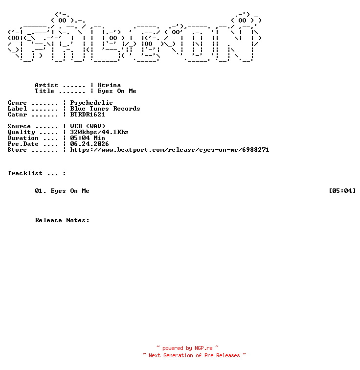 NFO for the release Ktrina-Eyes_On_Me-(BTRDR1621)-SINGLE-WEB-2026-FALCON by FALCON