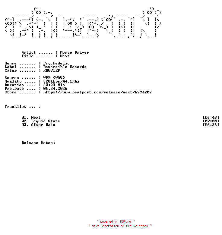 NFO for the release Morse_Driver-Next-(RR071EP)-WEB-2026-FALCON by FALCON