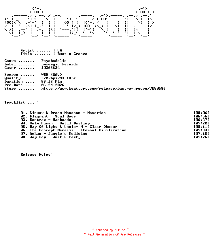 NFO for the release VA-Bust_A_Groove-(10363624)-WEB-2026-FALCON by FALCON