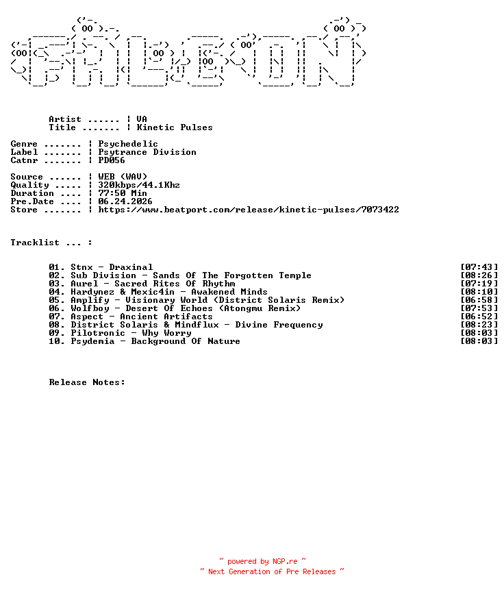 NFO for the release VA-Kinetic_Pulses-(PD056)-WEB-2026-FALCON by FALCON