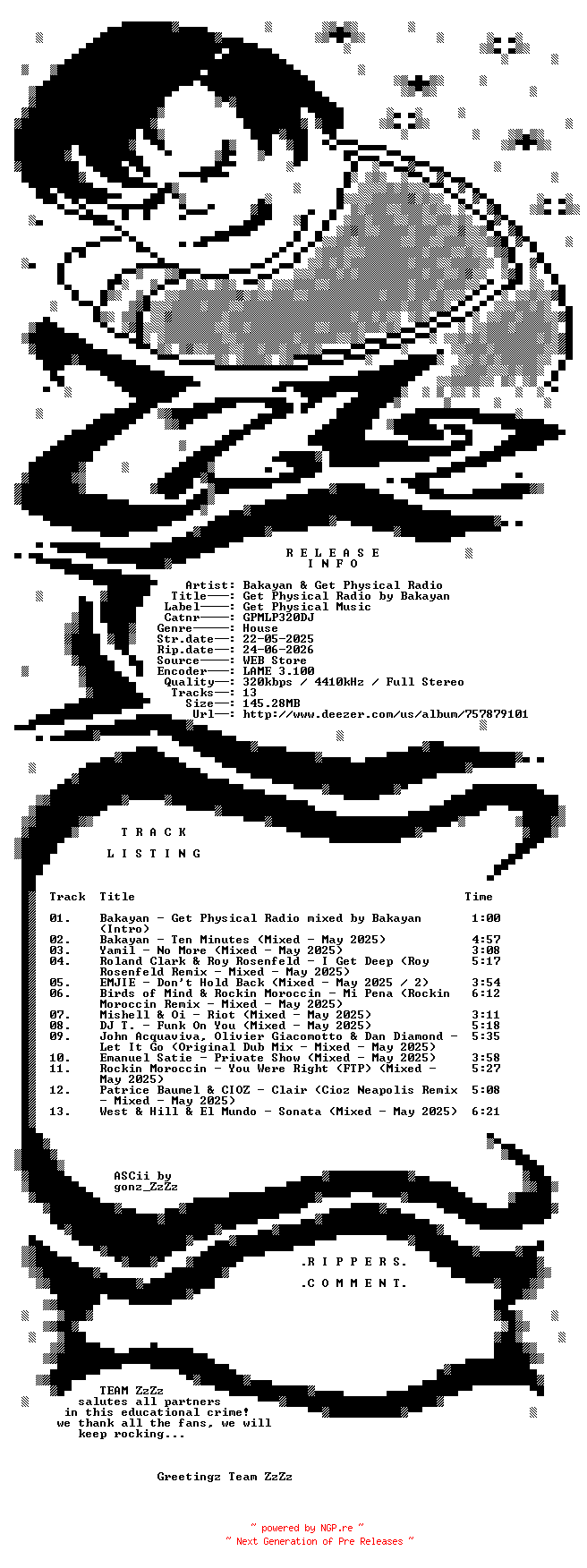 NFO for the release Bakayan_and_Get_Physical_Radio_-_Get_Physical_Radio_By_Bakayan-(GPMLP320DJ)-WEB-2025-ZzZz by ZzZz