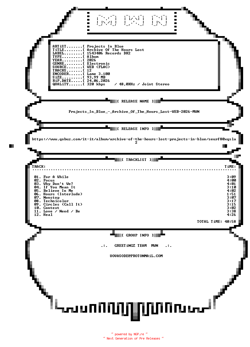 NFO for the release Projects_In_Blue_-_Archive_Of_The_Hours_Lost-WEB-2026-MWN by MWN