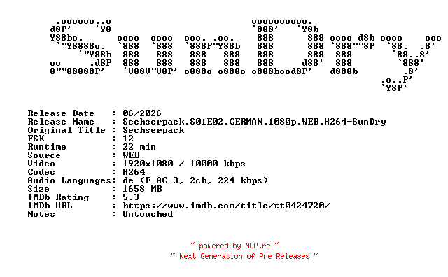 NFO for the release Sechserpack.S01E02.GERMAN.1080p.WEB.H264-SunDry by SunDry