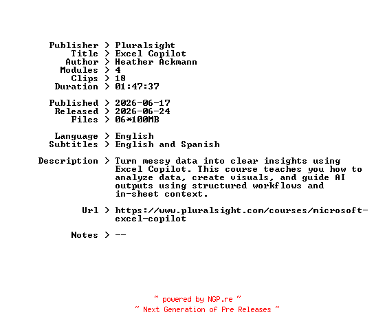 NFO for the release Pluralsight.Excel.Copilot.2026.BOOKWARE-GETH by GETH