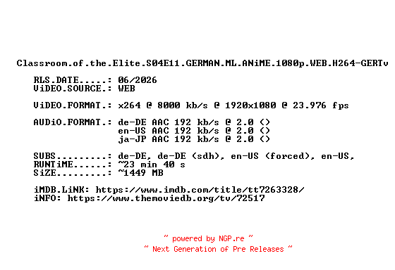 NFO for the release Classroom.of.the.Elite.S04E11.GERMAN.ML.ANiME.1080p.WEB.H264-GERTv by GERTv