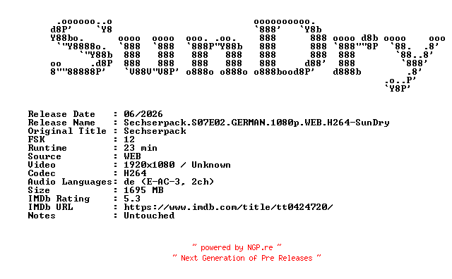 NFO for the release Sechserpack.S07E02.GERMAN.1080p.WEB.H264-SunDry by SunDry