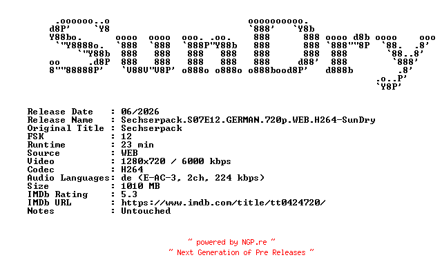 NFO for the release Sechserpack.S07E12.GERMAN.720p.WEB.H264-SunDry by SunDry