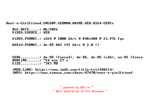 NFO for the release Rent-a-Girlfriend.S05E09.GERMAN.ANiME.WEB.H264-GERTv by GERTv