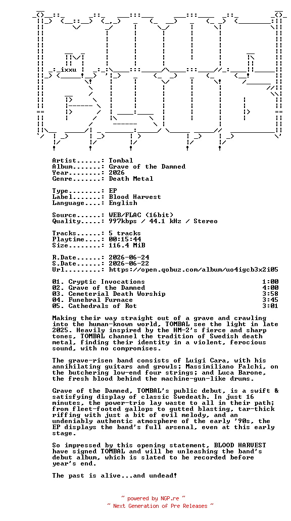 NFO for the release Tombal-Grave_of_the_Damned-EP-16BIT-WEB-FLAC-2026-MOONBLOOD by MOONBLOOD