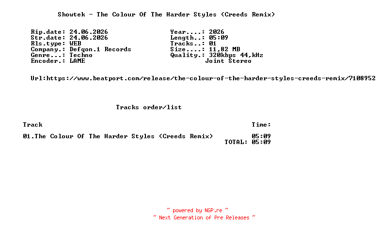 NFO for the release Showtek_-_The_Colour_Of_The_Harder_Styles_(Creeds_Remix)-(DQ071CPRO)-SINGLE-WEB-2026-FMC by FMC