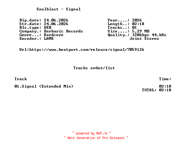 NFO for the release Soulblast_-_Signal-(BBR258)-SINGLE-WEB-2026-FMC by FMC