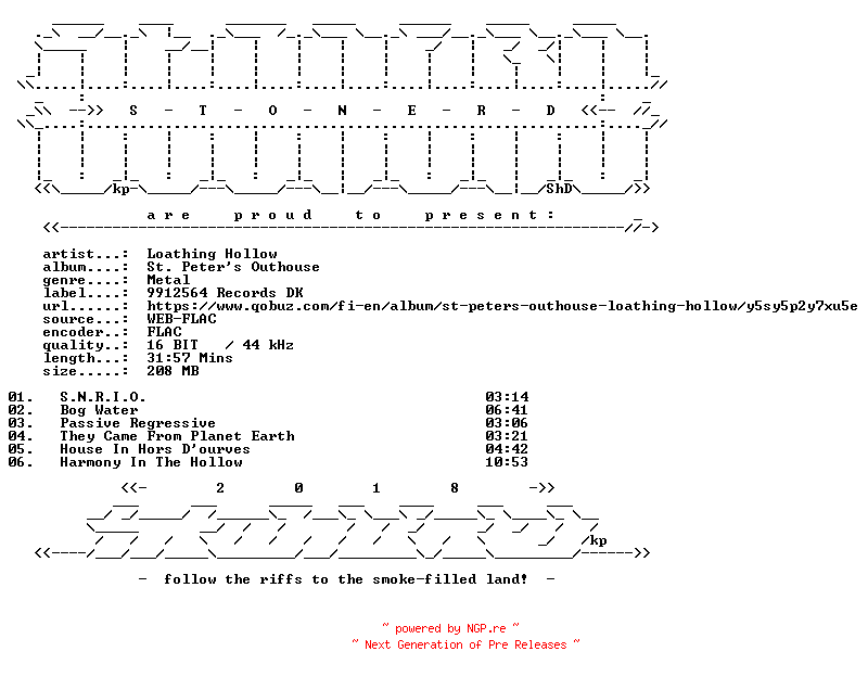 NFO for the release Loathing_Hollow-St._Peters_Outhouse-16BIT-WEB-FLAC-2026-STONERD by STONERD