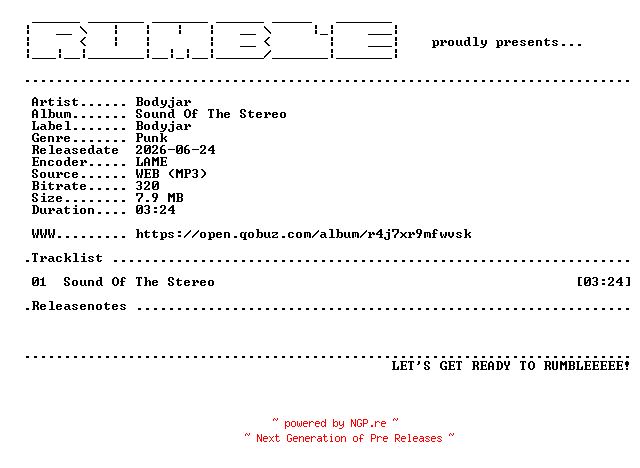 NFO for the release Bodyjar-Sound_Of_The_Stereo-SINGLE-(WEB)-2026-RUMBLE by RUMBLE