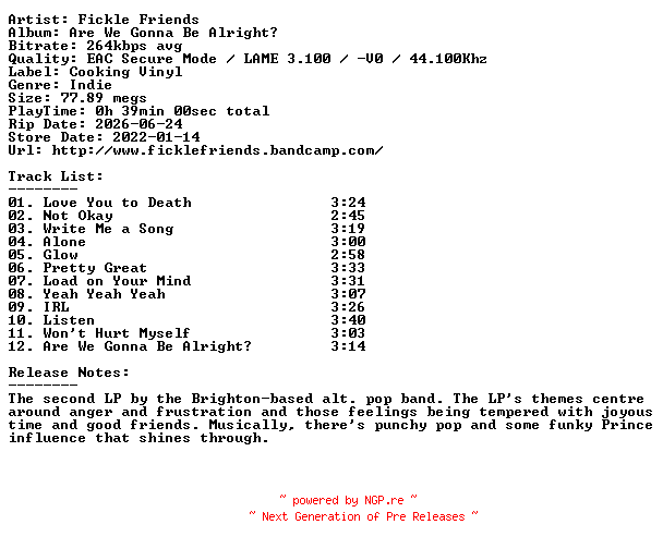 NFO for the release Fickle_Friends-Are_We_Gonna_Be_Alright-2022-404 by 404