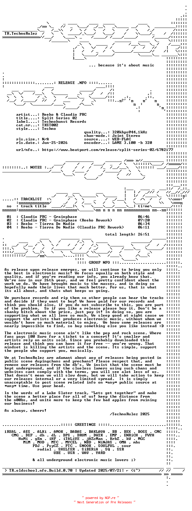 NFO for the release Reeko_and_Claudio_PRC-Split_Series_02-(TKST002)-WEB-2026-TR by TR