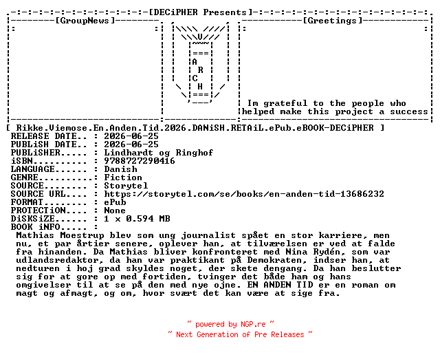 NFO for the release Rikke.Viemose.En.Anden.Tid.2026.DANiSH.RETAiL.ePub.eBOOK-DECiPHER by DECiPHER