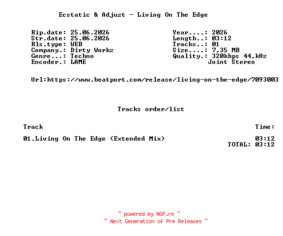 NFO for the release Ecstatic_And_Adjuzt_-_Living_On_The_Edge-(DWX2166)-SINGLE-WEB-2026-FMC by FMC