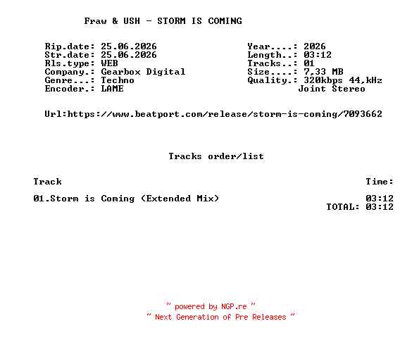 NFO for the release Fraw_And_USH_-_STORM_IS_COMING-(GBD551)-SINGLE-WEB-2026-FMC by FMC